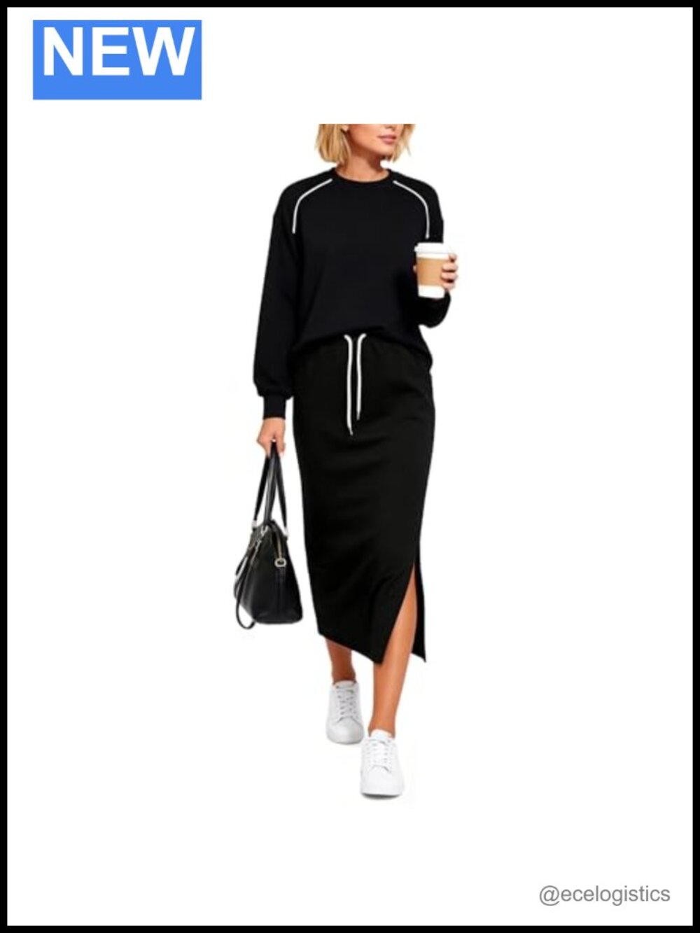 2 Piece Skirt Set Long Sleeve Pullover Top & Midi Skirt Lounge Set